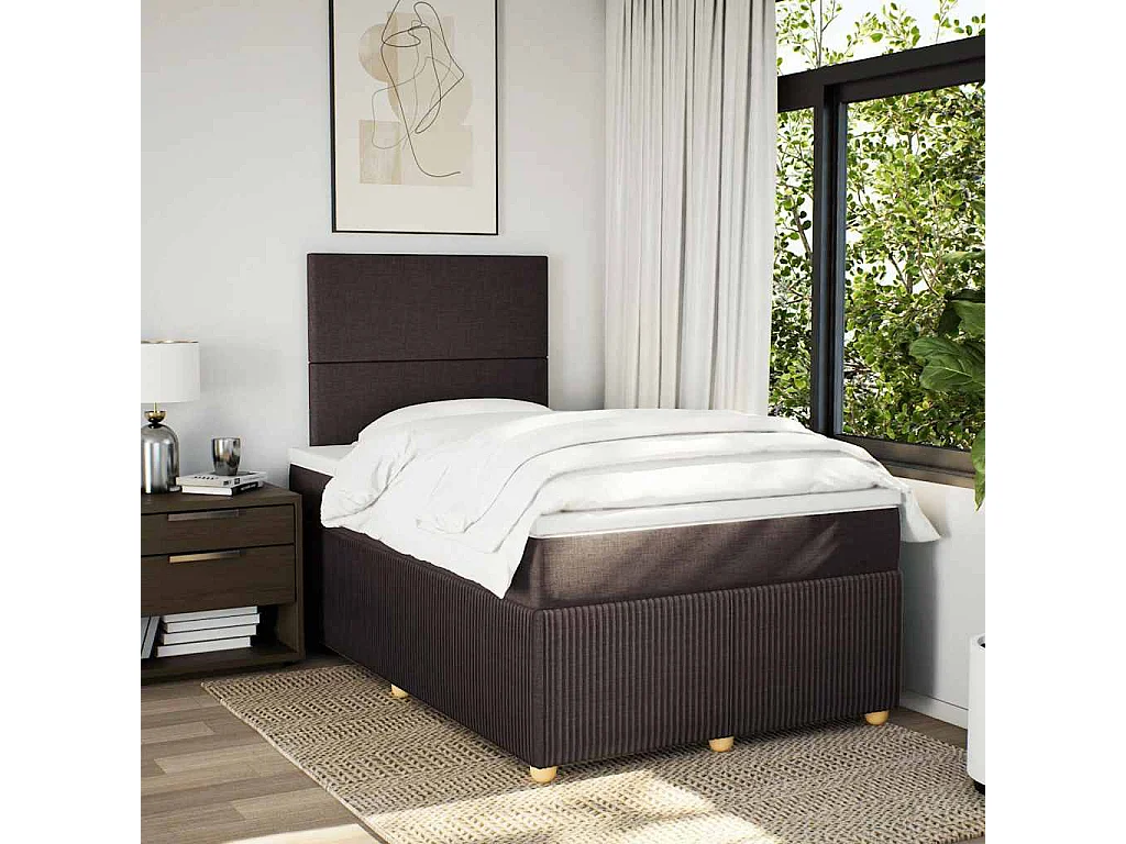 Cama box spring con colchón tela marrón oscuro 120x190 cm