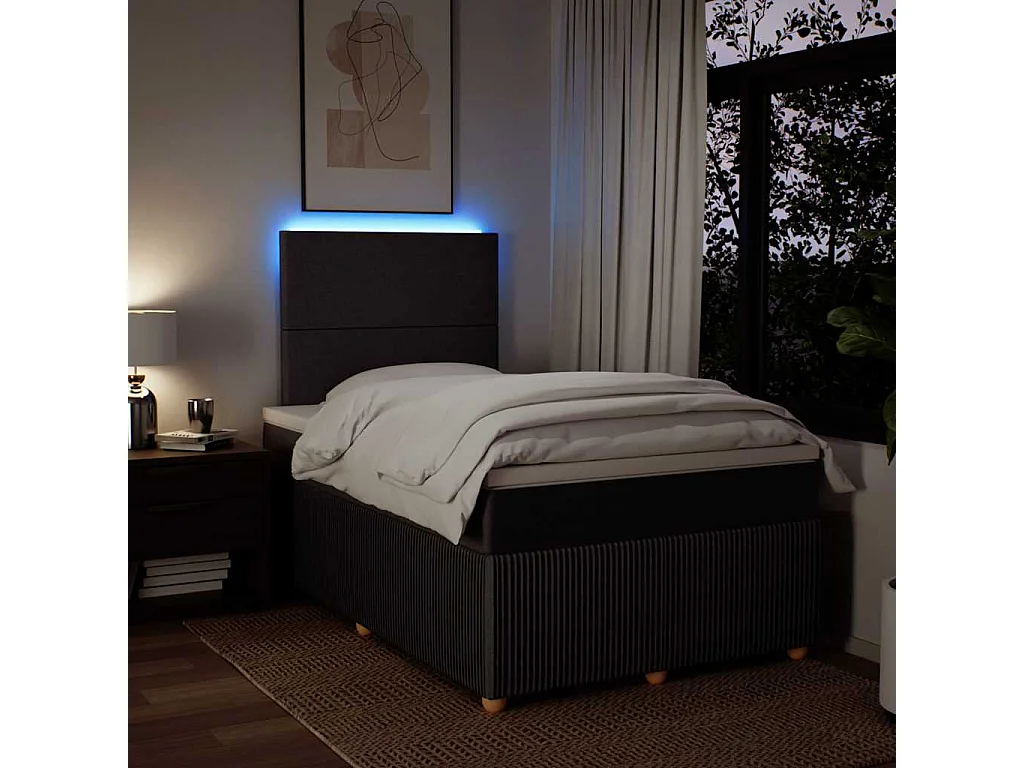 Cama box spring con colchón tela marrón oscuro 120x190 cm