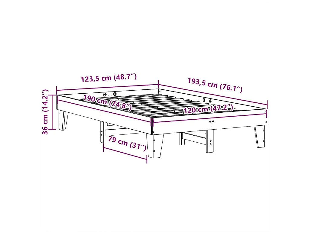 Estructura de cama sin colchón madera maciza blanca 120x190 cm
