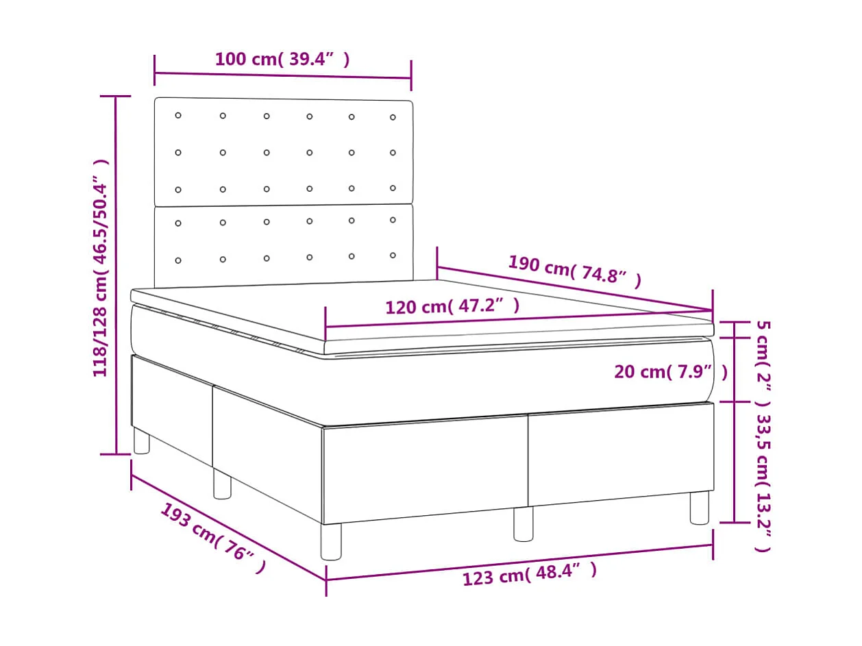 Letto a Molle con Materasso e LED Blu 120x190 cm in Tessuto