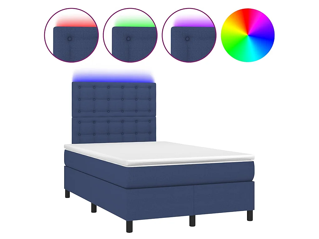 Sommier à lattes de lit matelas et LED bleu 120x190 cm tissu
