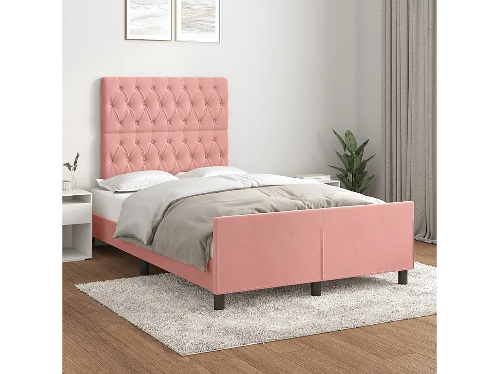Cadre de lit sans matelas rose 120x190 cm velours