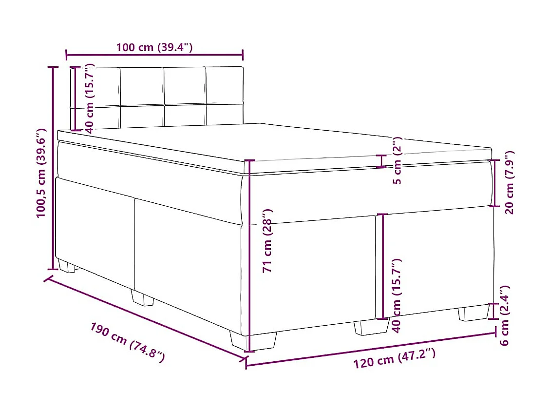 Sommier à lattes de lit et matelas gris clair 120x190 cm tissu