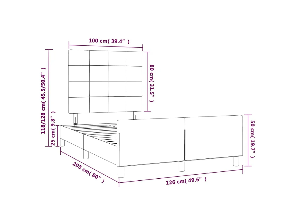 Cadre de lit sans matelas marron foncé 120x200 cm tissu