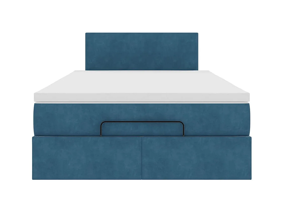 Lit ottoman avec matelas bleu foncé 120x190 cm velours