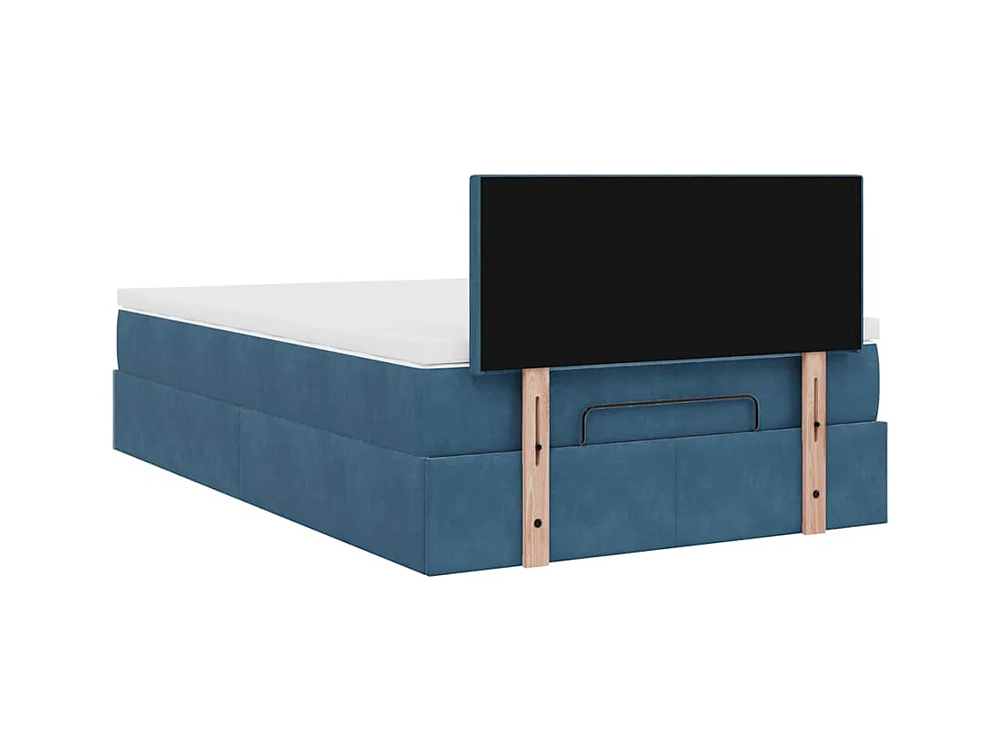 Lit ottoman avec matelas bleu foncé 120x190 cm velours