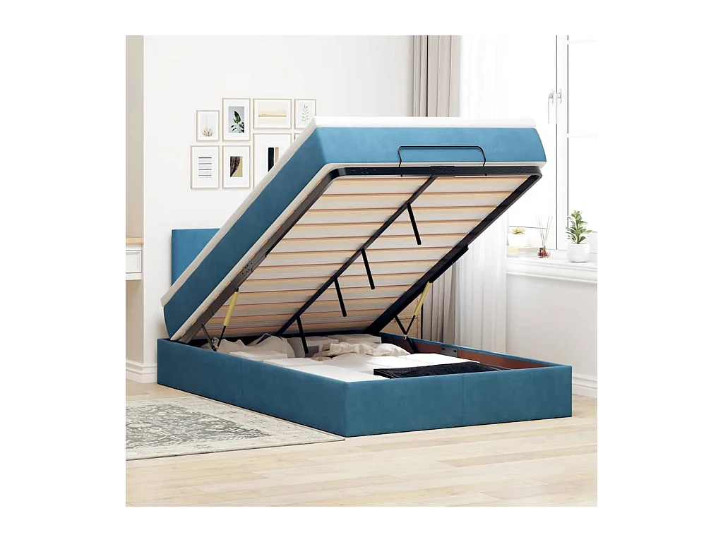 Ottoman-Bett mit Matratze Dunkelblau 120x190 cm Samt