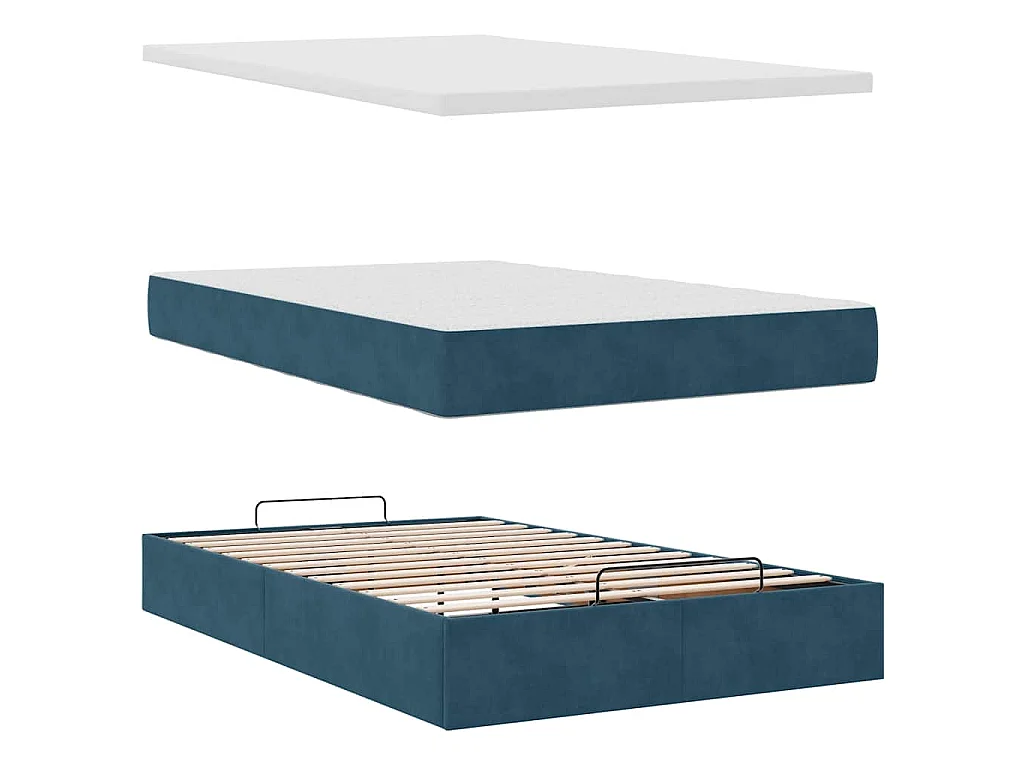 Cama otomana con colchón 120x190 cm terciopelo azul oscuro