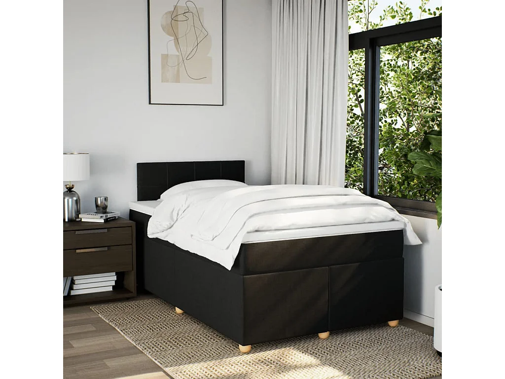 Cama box spring con colchón tela negro 120x200 cm