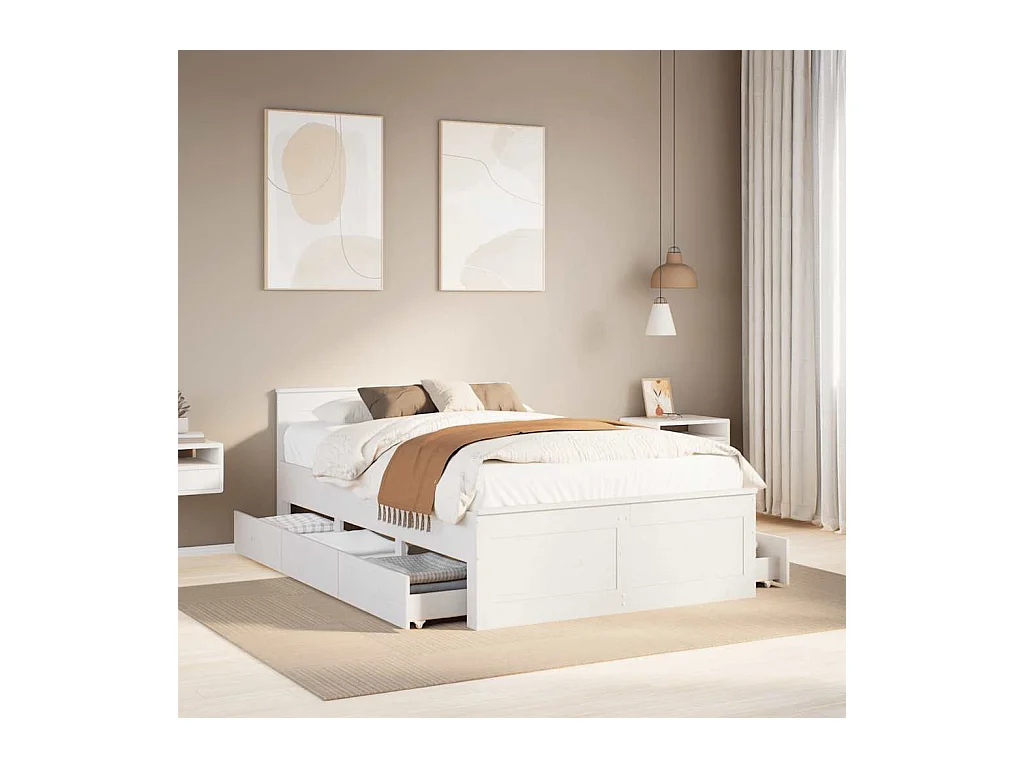 Cadre de lit sans matelas avec tête de lit blanc 120x190 cm pin