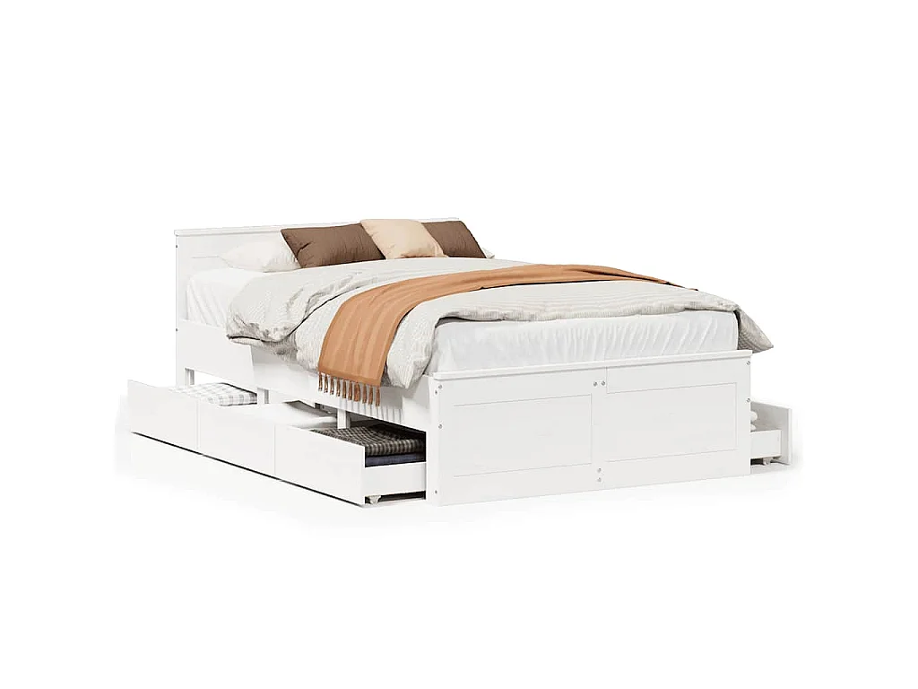 Cama con cabecero sin colchón madera maciza blanca 120x190 cm