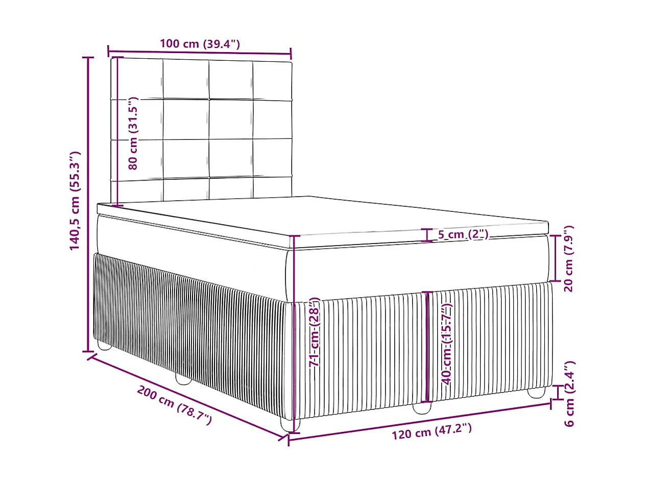 Cama box spring con colchón terciopelo verde oscuro 120x200 cm