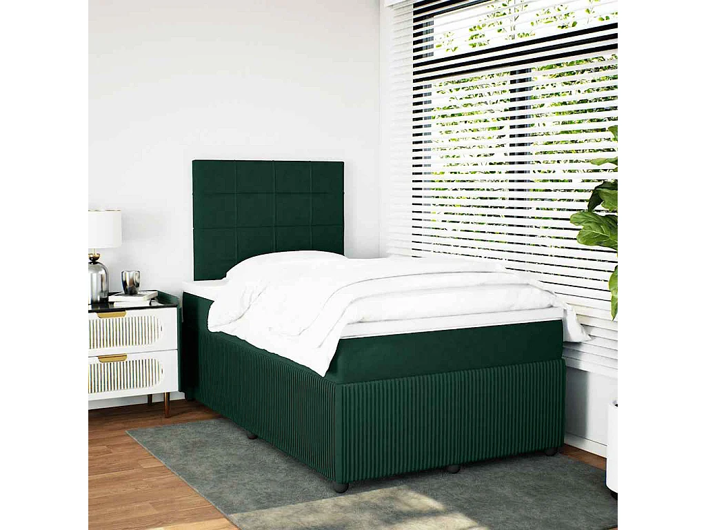 Cama box spring con colchón terciopelo verde oscuro 120x200 cm