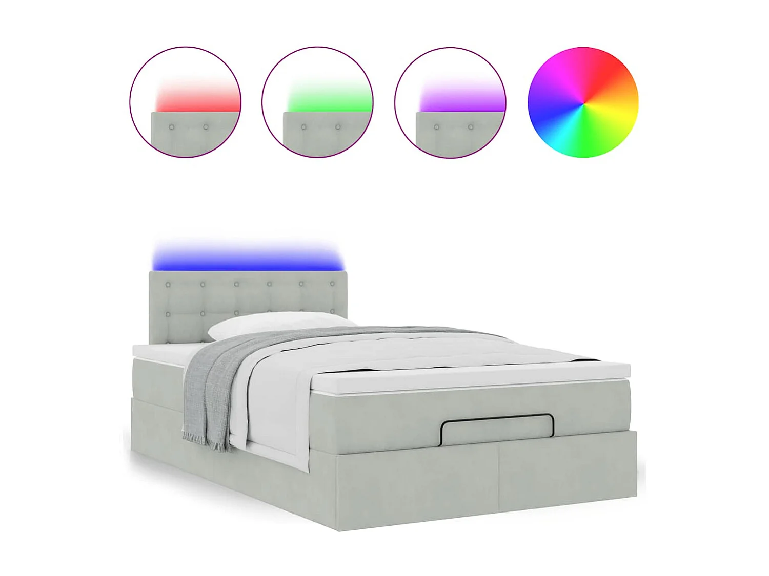 Cadre de lit ottoman et matelas gris clair 120x200 cm velours