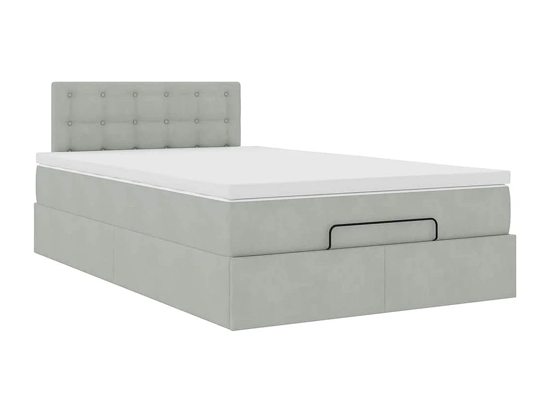 Cadre de lit ottoman et matelas gris clair 120x200 cm velours