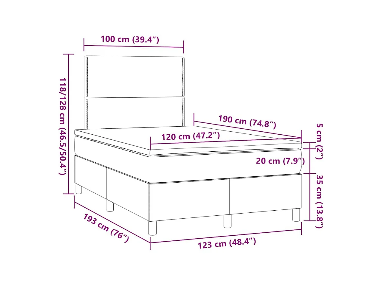 Sommier à lattes de lit avec matelas bleu 120x190 cm tissu