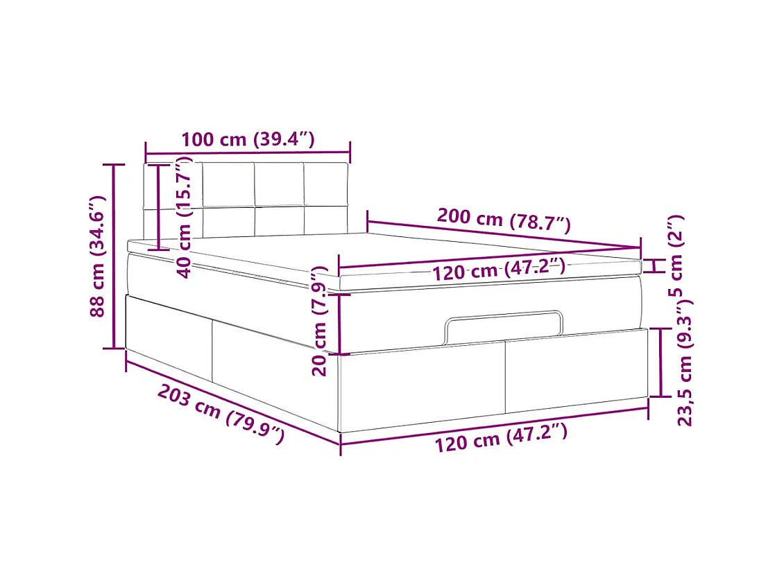 Cama otomana con colchón gris claro 120x200 cm tela