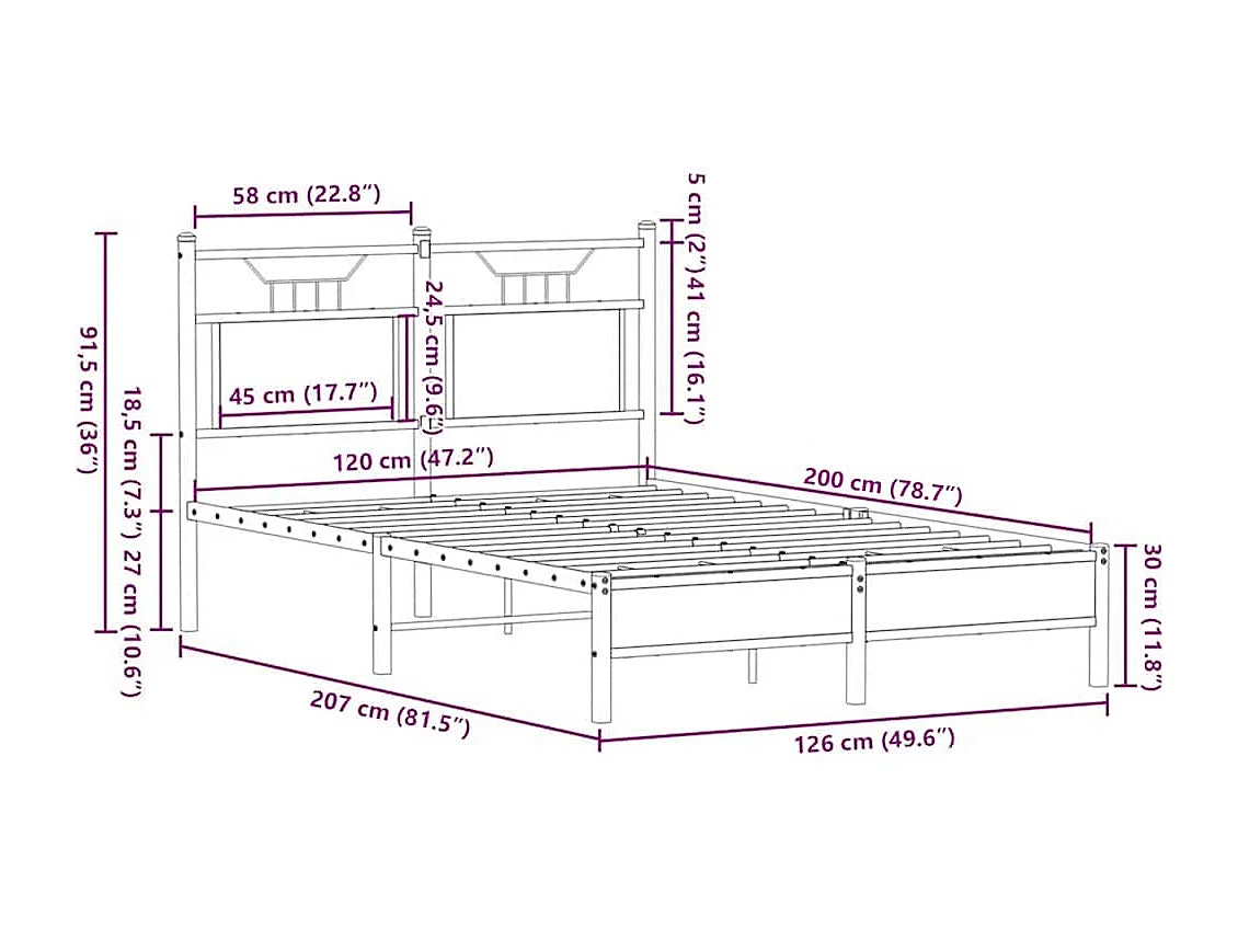 Cadre de lit sans matelas chêne marron 120x200 cm