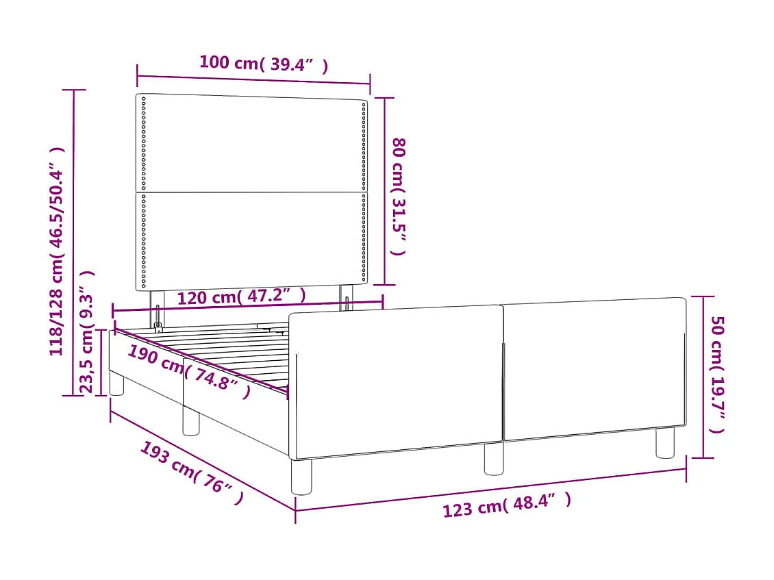 Cadre de lit sans matelas rose 120x190 cm velours