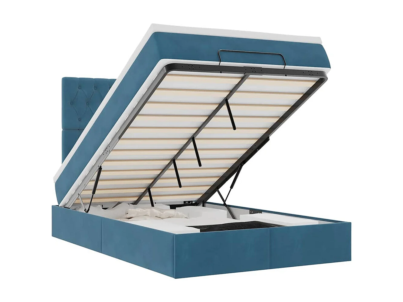 Struttura Letto Pouf con Materassi Blu Scuro 120x200 cm Velluto