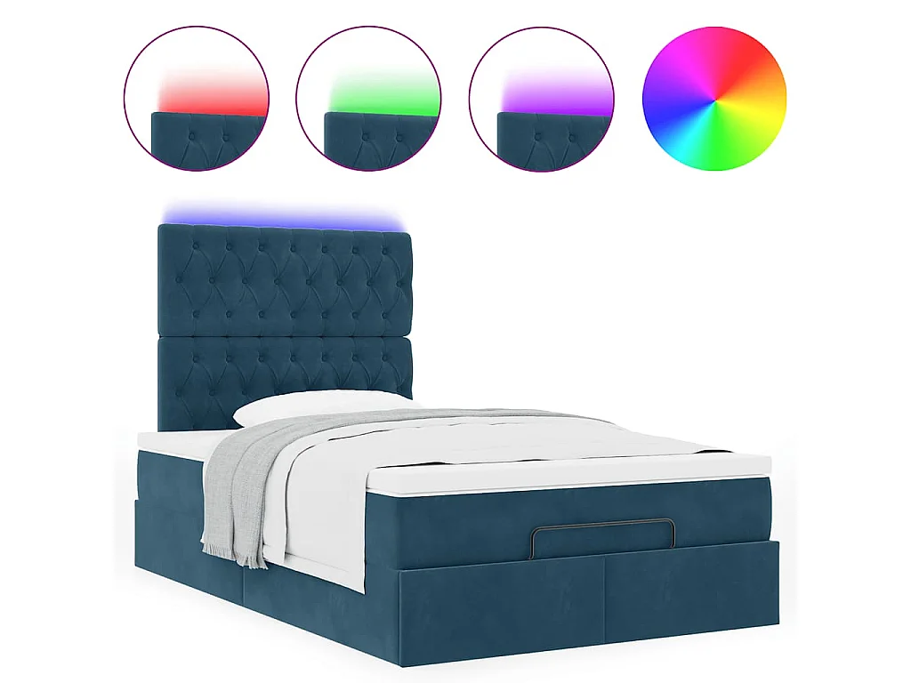 Cadre de lit ottoman avec matelas bleu foncé 120x200 cm velours