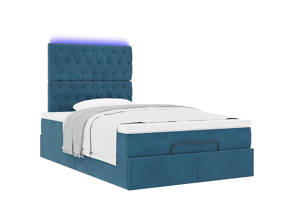 Cadre de lit ottoman avec matelas bleu foncé 120x200 cm velours