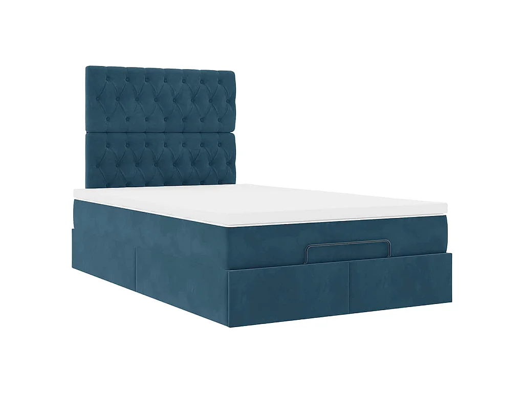 Cadre de lit ottoman avec matelas bleu foncé 120x200 cm velours