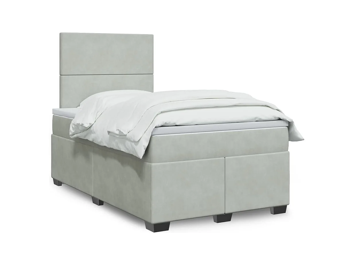 Sommier à lattes de lit et matelas gris clair 120x190cm velours