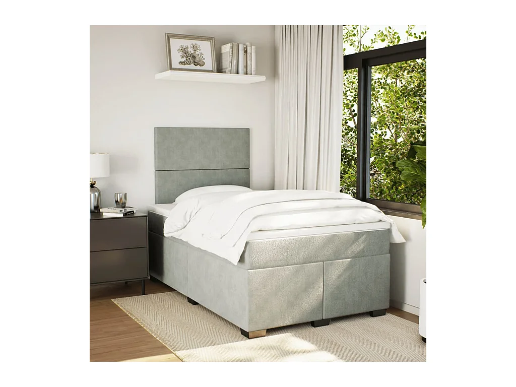 Sommier à lattes de lit et matelas gris clair 120x190cm velours