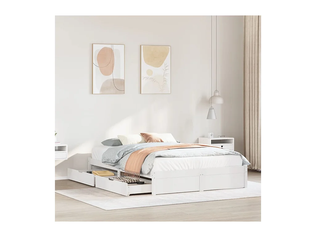 Cadre de lit sans matelas blanc 120x200 cm bois de pin massif