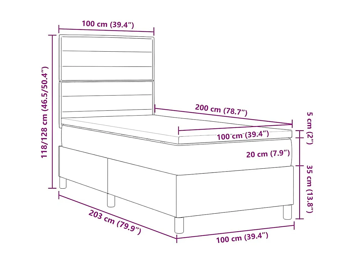 Lit à ressorts avec matelas Taupe 100 x 200 cm tissu
