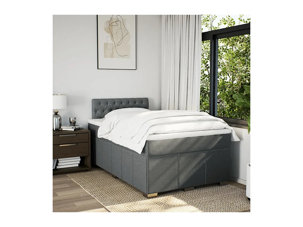 Sommier à lattes de lit avec matelas gris foncé 120x190cm tissu