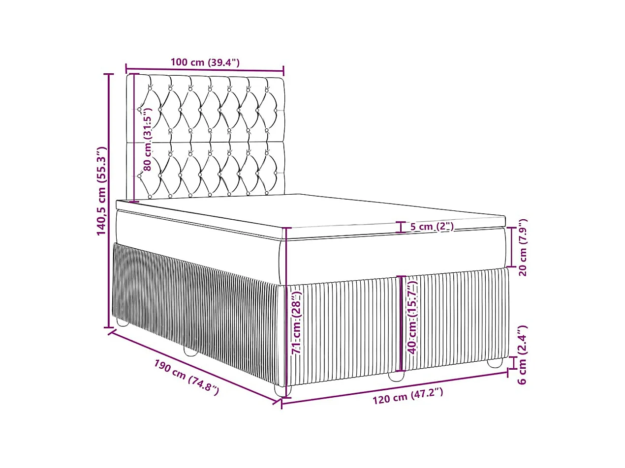 Sommier à lattes de lit avec matelas crème 120x190 cm tissu