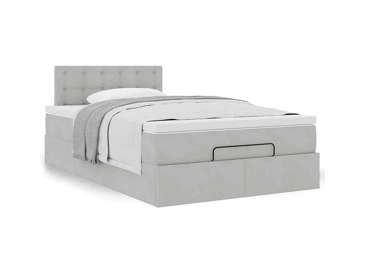 Ottoman-Bett mit Matratze Hellgrau 120x200 cm Samt