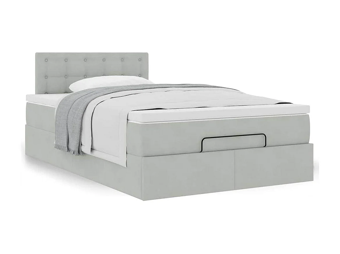 Estructura cama otomana colchón terciopelo gris claro 120x200cm