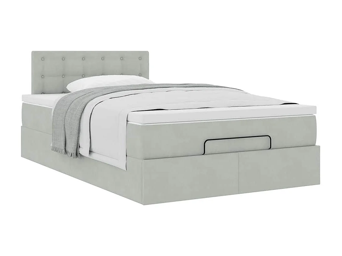 Estructura cama otomana colchón terciopelo gris claro 120x200cm