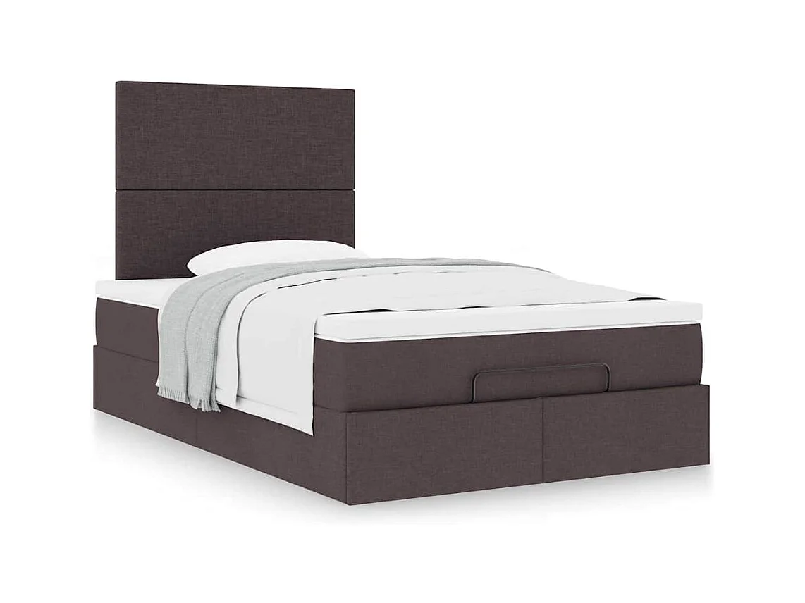 Cadre de lit ottoman avec matelas marron foncé 120x200 cm tissu