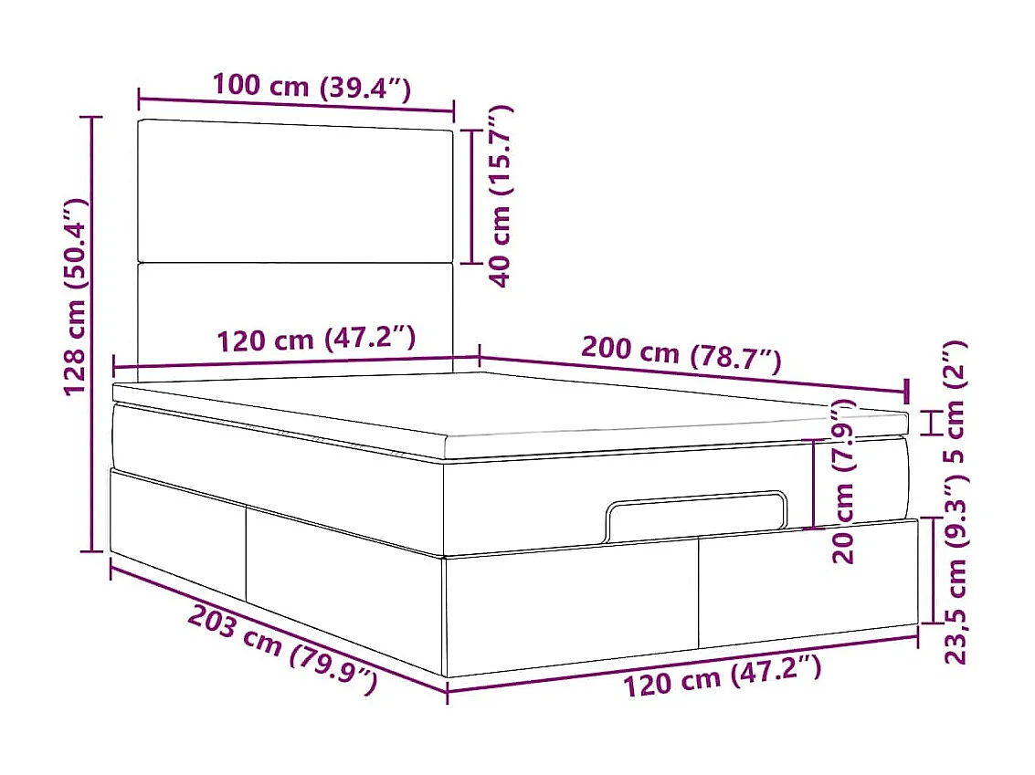 Cadre de lit ottoman avec matelas marron foncé 120x200 cm tissu