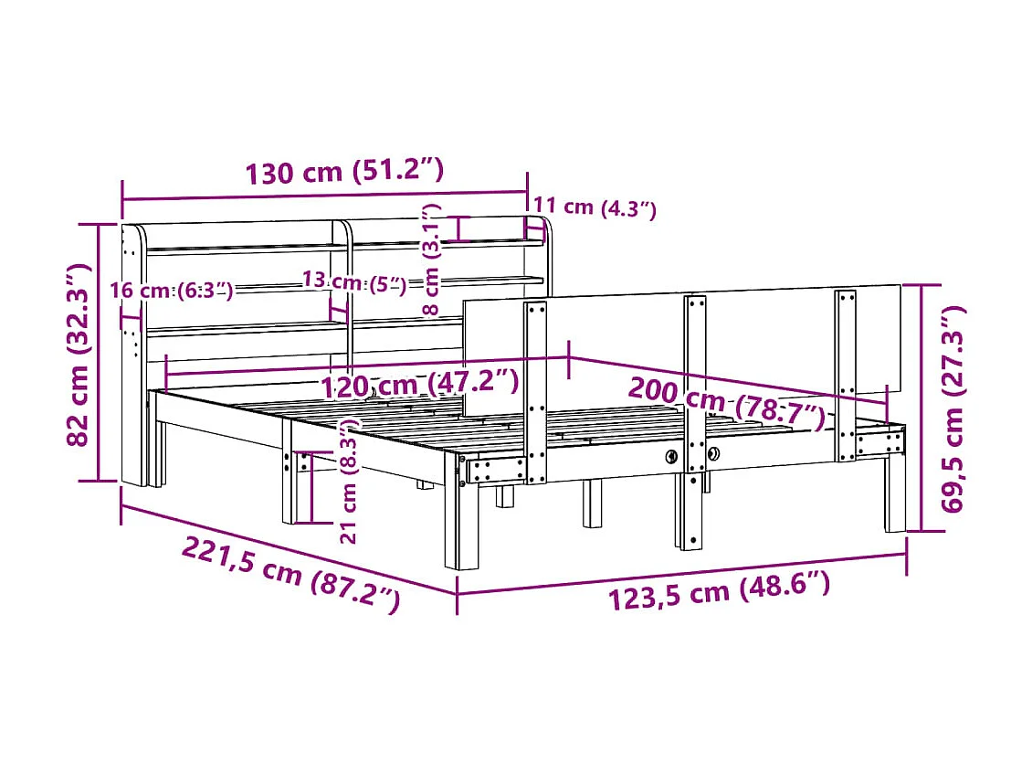 Bedframe met hoofdeinde zonder matras 120x200 cm wit