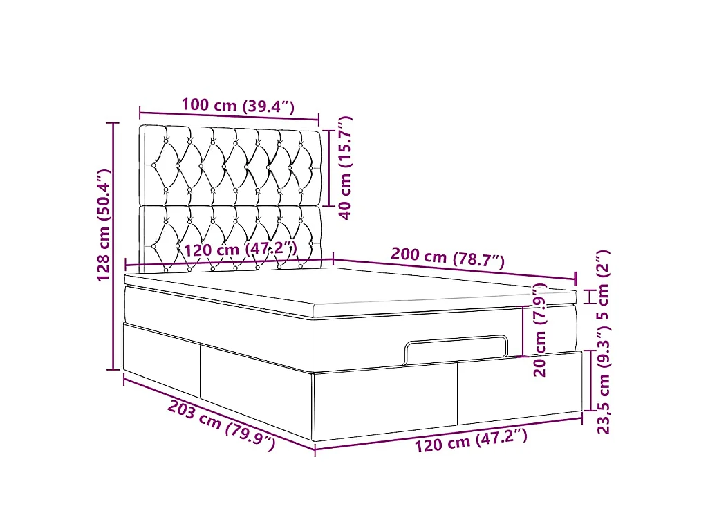 Ottoman-Bett mit Matratzen Schwarz 120x200 cm Samt