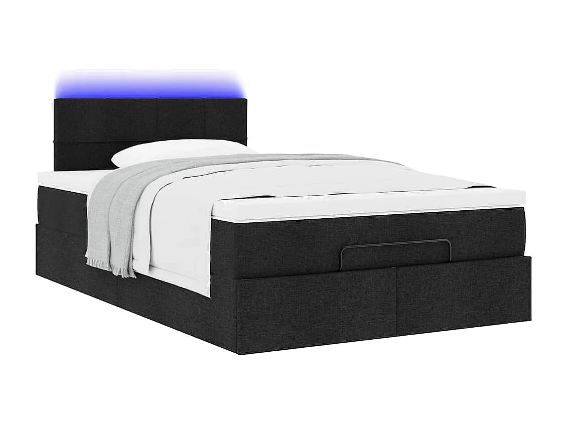 Pouf Letto con Materasso e LED Nero 120x190 cm in Tessuto