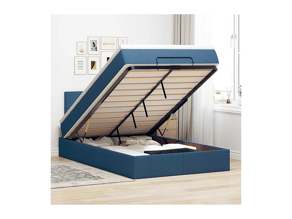 Cama otomana com colchão 120x200 cm tecido azul