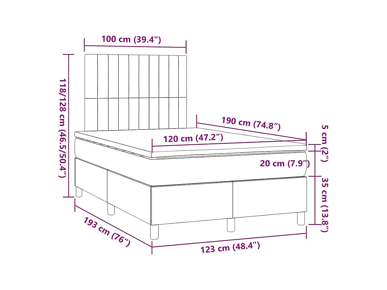 Sommier à lattes de lit avec matelas bleu 120x190 cm tissu