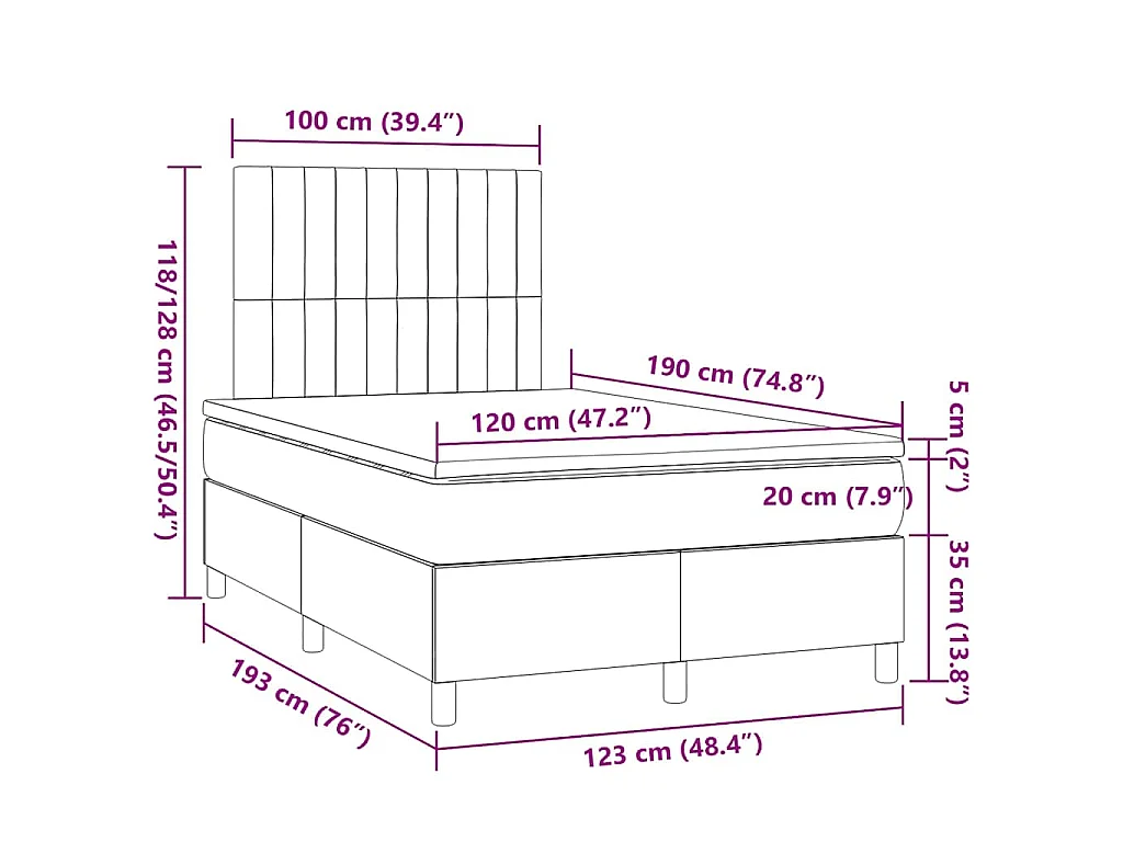 Boxspringbett mit Matratze Blau 120x190 cm Stoff