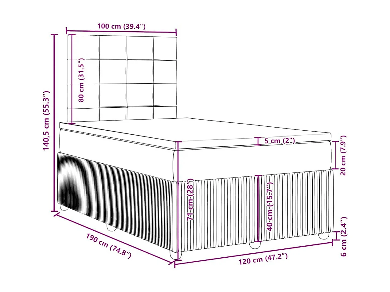 Cama boxspring com colchão 120x190 cm tecido cor creme