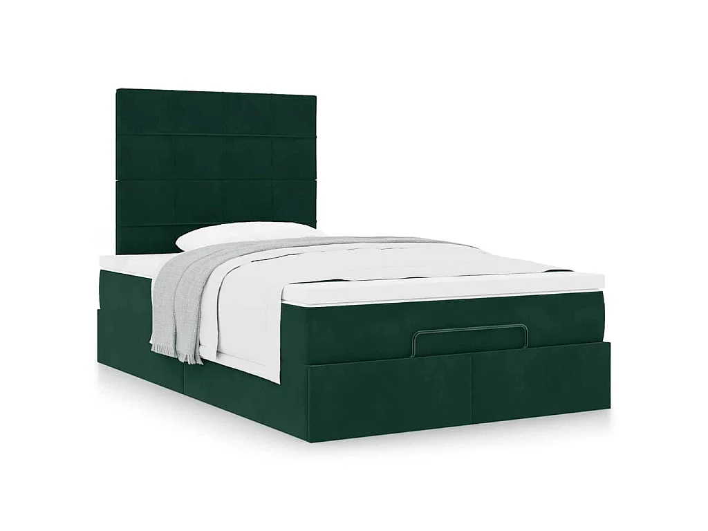 Estructura de cama otomana colchones terciopelo verde oscuro