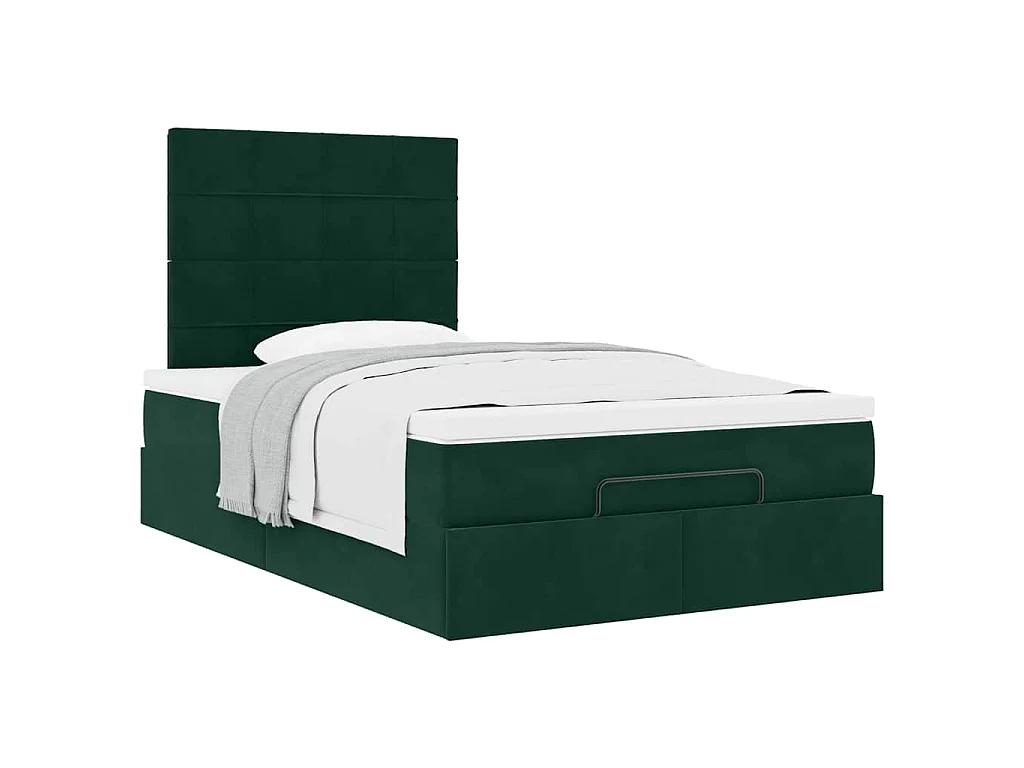 Estructura de cama otomana colchones terciopelo verde oscuro