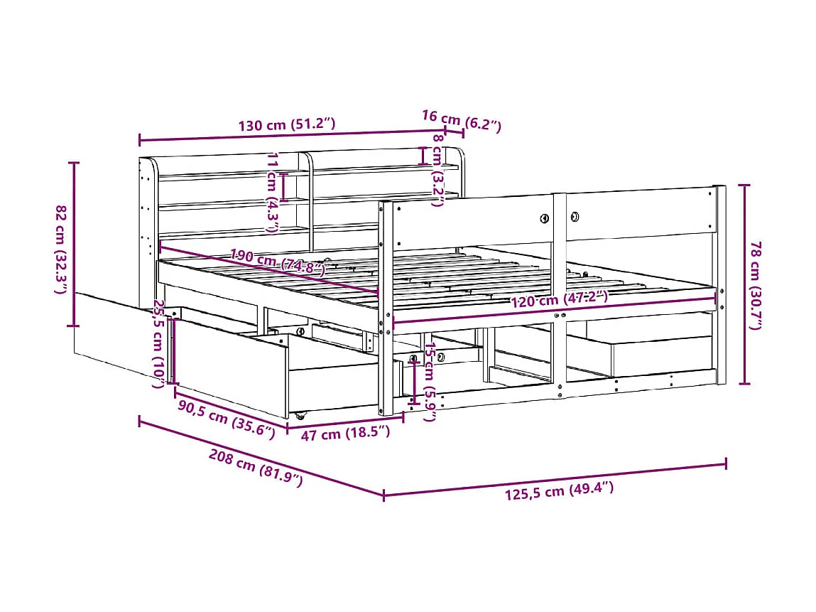 Bedframe zonder matras massief grenenhout wit 120x190 cm
