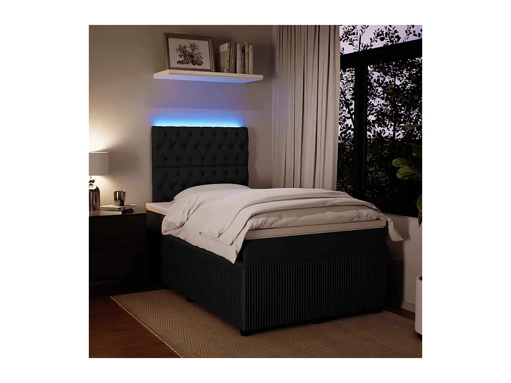 Sommier à lattes de lit avec matelas noir 120x190 cm velours