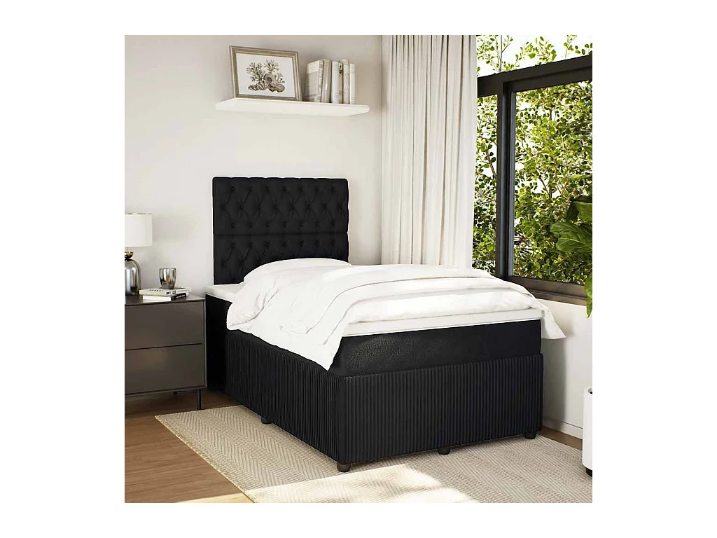 Sommier à lattes de lit avec matelas noir 120x190 cm velours